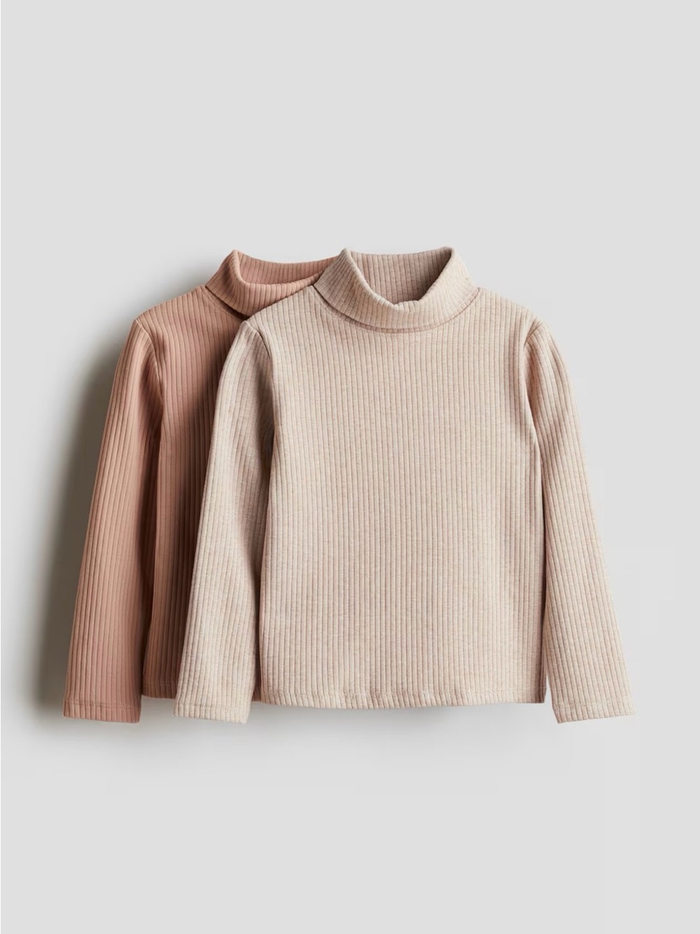 H&M Kids Ribbed Cotton Turtlenecks 2-Pack Beige Pink 3-4T